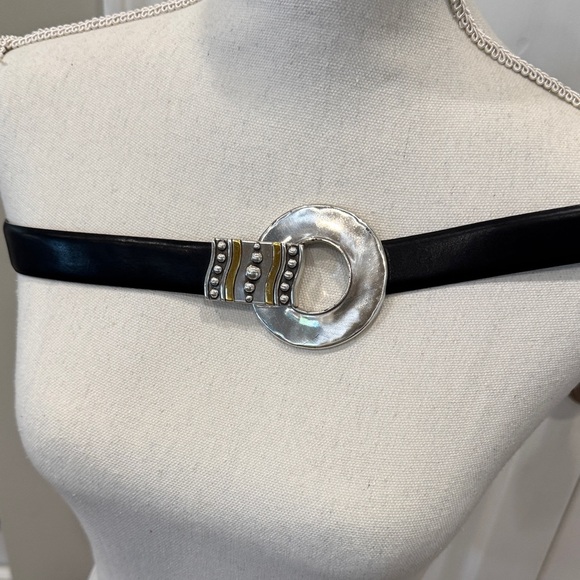 Chico's Accessories - Elegant Black Leather Belt with Silver Buckle